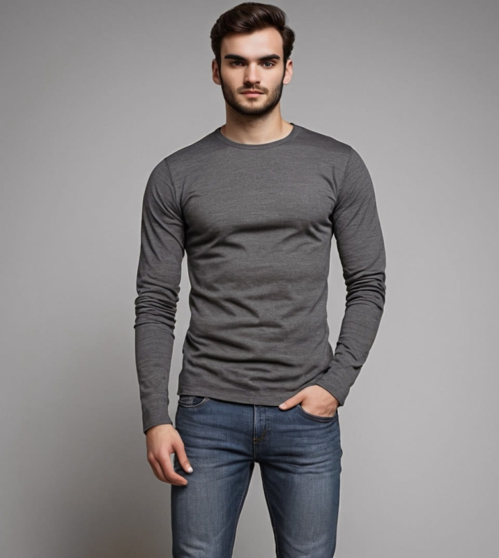 2-pak zestaw basic męskich longsleevów grafitowy i granatowy Recea - 2947