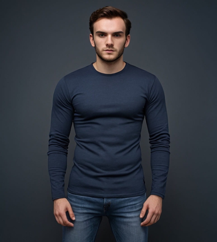 2-pak zestaw basic męskich longsleevów grafitowy i granatowy Recea - 2947
