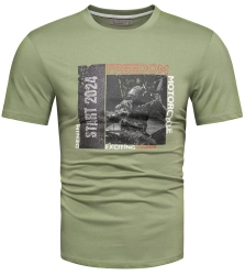 T-shirt męski bawełniany z nadrukiem zielony Recea