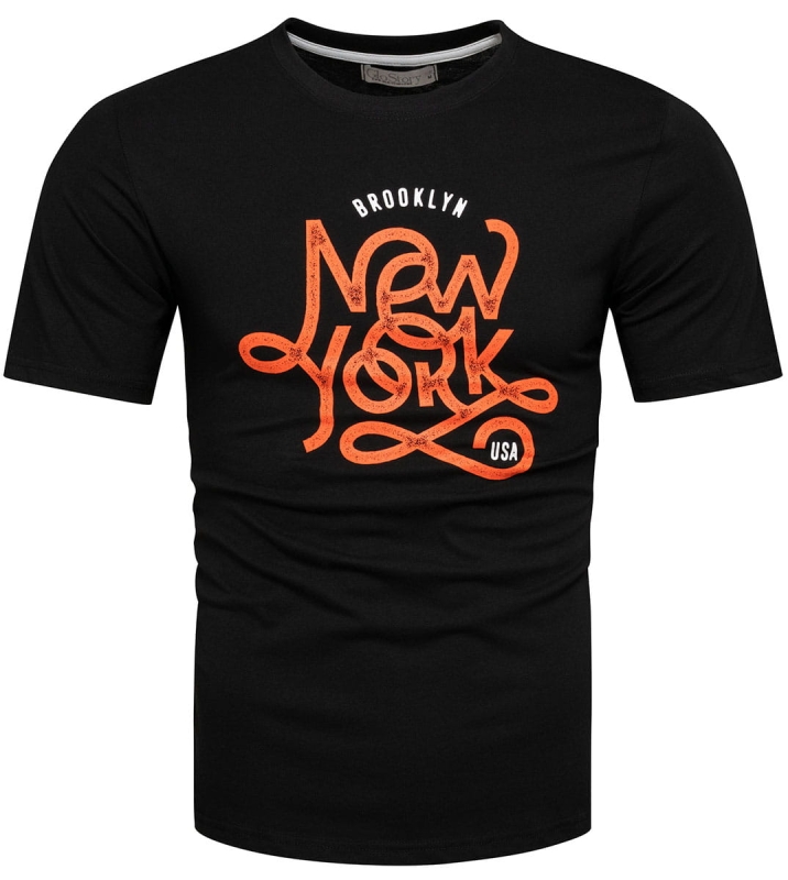 T-shirt męski czarny z printem 100% bawełna Recea - 2990