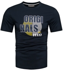 T-shirt męski granatowy bawełniany z printem Recea