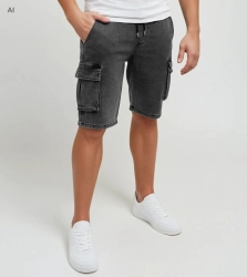 Krótkie męskie spodenki jeansowe cargo grafit Recea