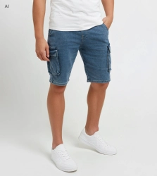 Krótkie męskie spodenki jeansowe cargo niebieskie Recea