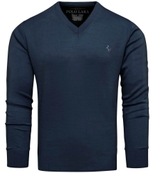 Sweter męski w serek kolor jeans Recea