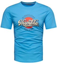 Koszulka bawełniana męska t-shirt z printem niebieski Recea