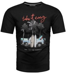 Koszulka bawełniana męska t-shirt z printem czarny Recea