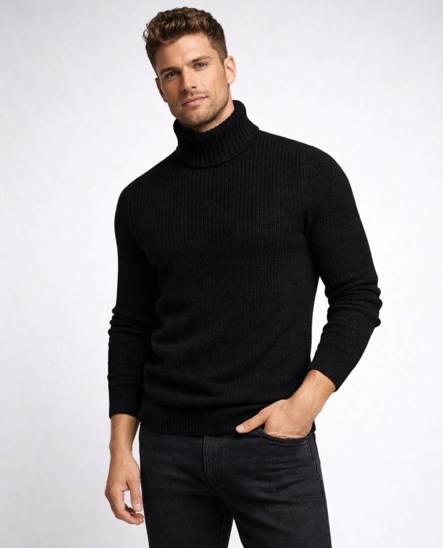 czarny golf meski bawełniany pod marynarkę