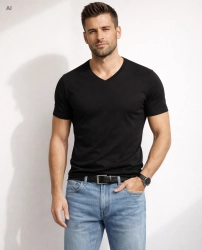 T-shirt męski kołnierzyk v-neck czarny Recea