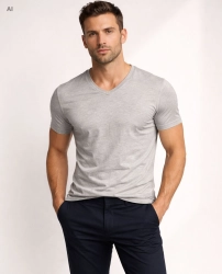 T-shirt męski kołnierzyk v-neck szary Recea