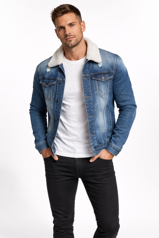 Kurtka męska jeans niebieska z futerkiem Recea - 2435