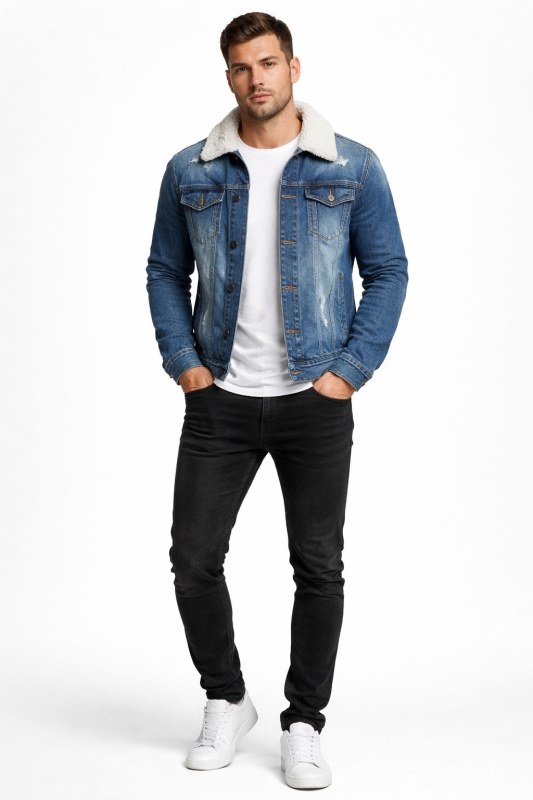 Kurtka męska jeans niebieska z futerkiem Recea - 2435