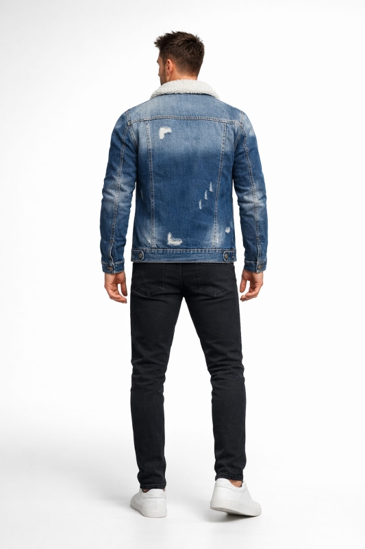 Kurtka męska jeans niebieska z futerkiem Recea - 2435