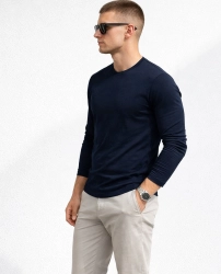 Koszulka męska longsleeve gładki granatowy Recea