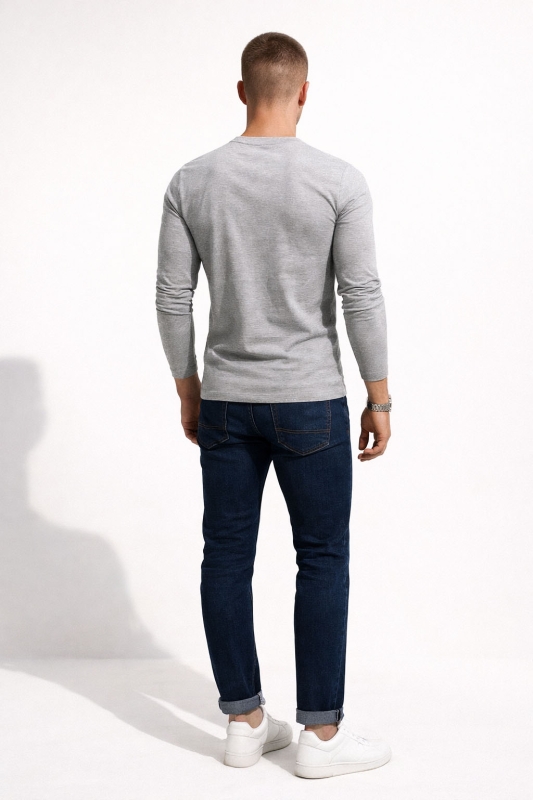 Koszulka męska longsleeve gładki szary Recea - 2380