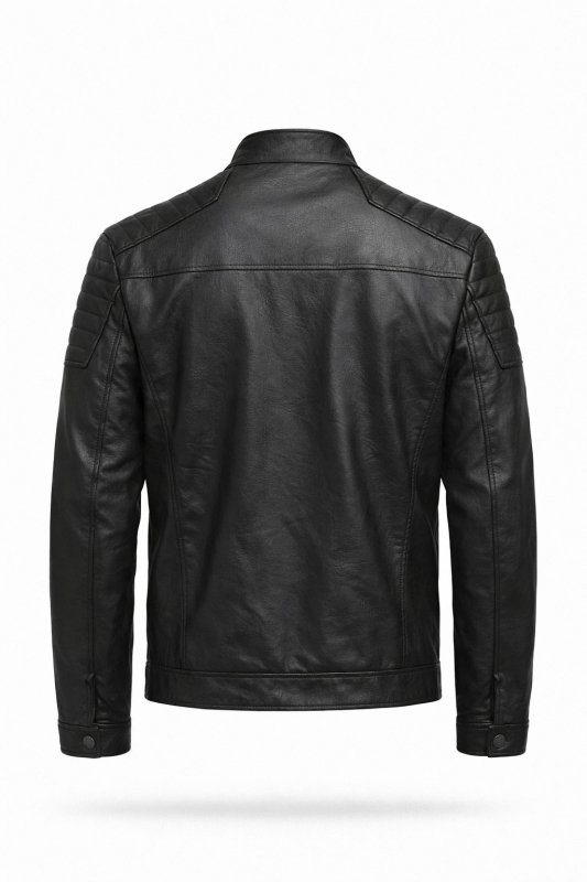 Kurtka męska skórzana biker czarna z stójką Recea - 3131