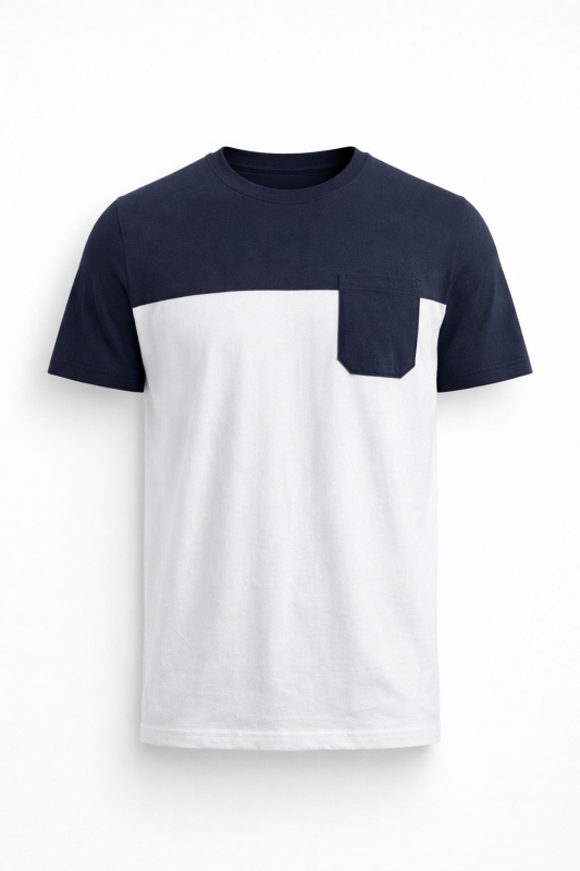 Koszulka męska t-shirt biało-granatowy z kieszonką Recea - 3135