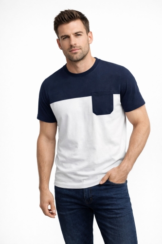 Koszulka męska t-shirt biało-granatowy z kieszonką Recea - 3135