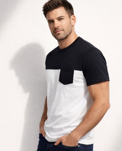 Koszulka męska t-shirt biało-czarna z kieszonką Recea  - 3136