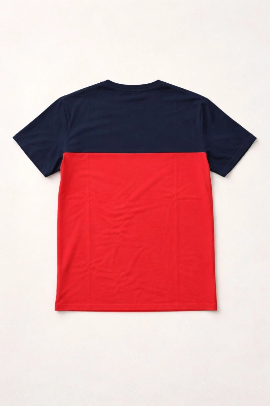 Koszulka męska t-shirt granatowo-czerwona z kieszonką Recea - 3138