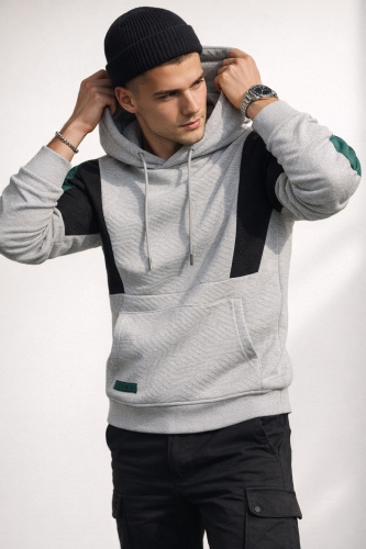 Bluza męska z kapturem szara 3D - 2721