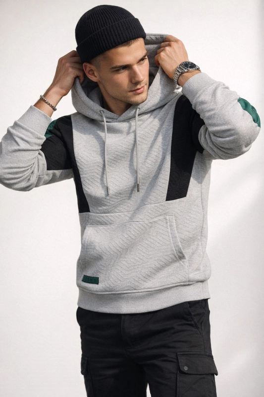 Bluza męska z kapturem szara 3D - 2721