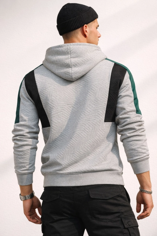 Bluza męska z kapturem szara 3D - 2721