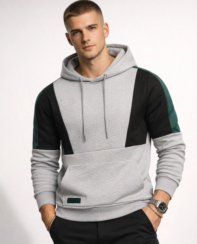 Bluza męska z kapturem szara 3D - 2721