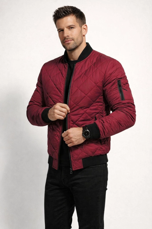 Kurtka męska przejściowa bordowa bomberka Recea - 3080