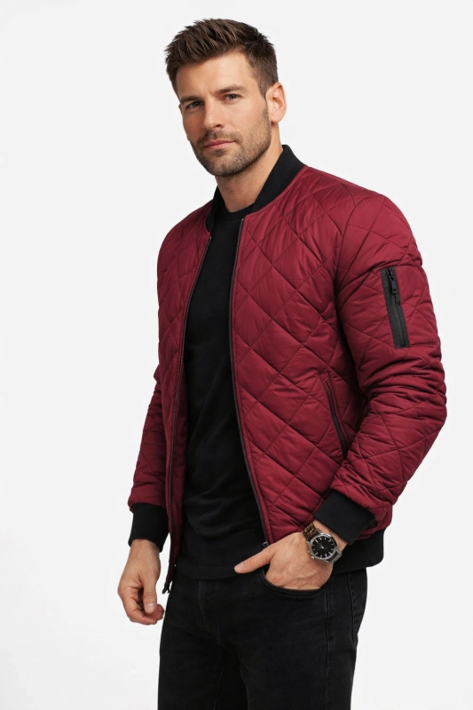 Kurtka męska przejściowa bordowa bomberka Recea - 3080
