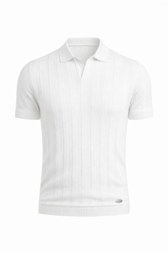 Koszulka polo męska sweterkowa biała Recea - 3149