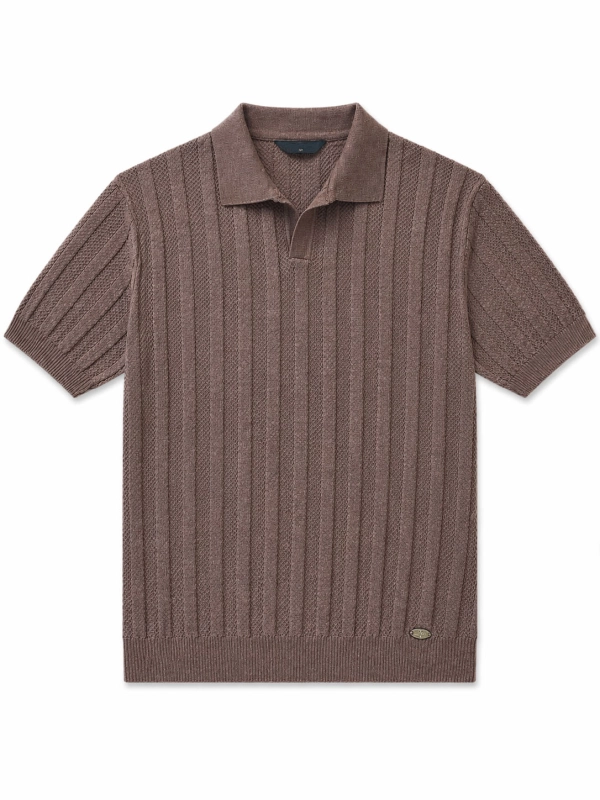 Sweter męski letni z kołnierzykiem brązowy Recea - 3152