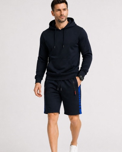 Spodenki męskie z ściągaczem i sznurkiem dresowe granatowe Recea - 3153