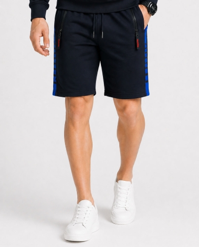 Spodenki męskie z ściągaczem i sznurkiem dresowe granatowe Recea - 3153