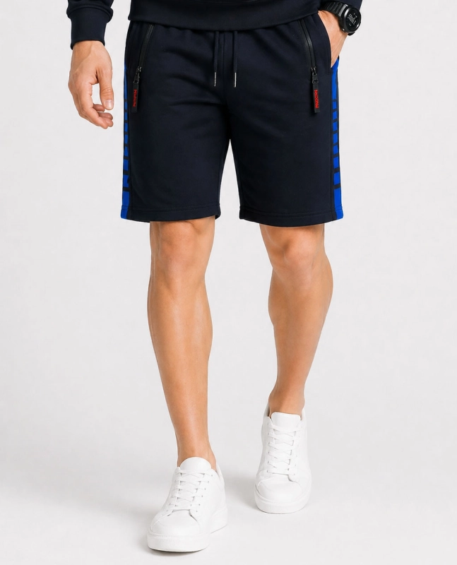 Spodenki męskie z ściągaczem i sznurkiem dresowe granatowe Recea - 3153