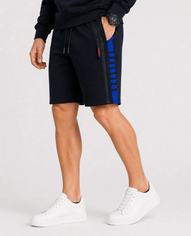 Spodenki męskie z ściągaczem i sznurkiem dresowe granatowe Recea - 3153