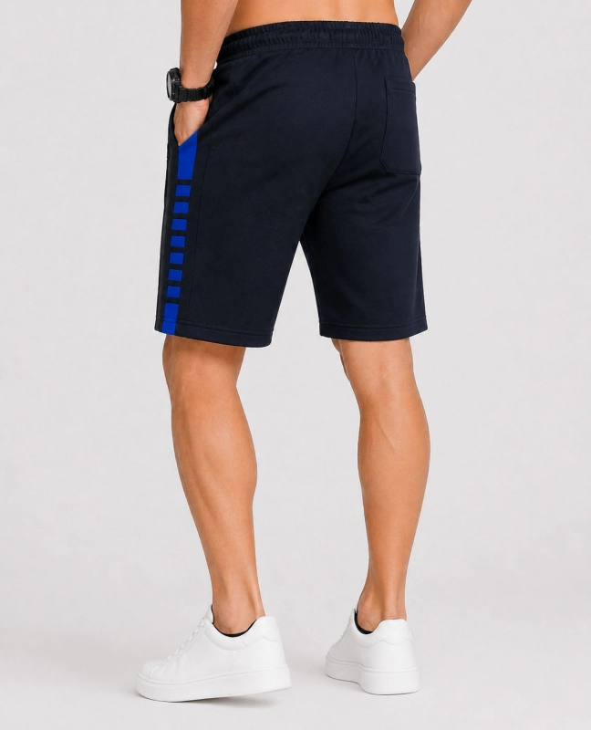 Spodenki męskie z ściągaczem i sznurkiem dresowe granatowe Recea - 3153