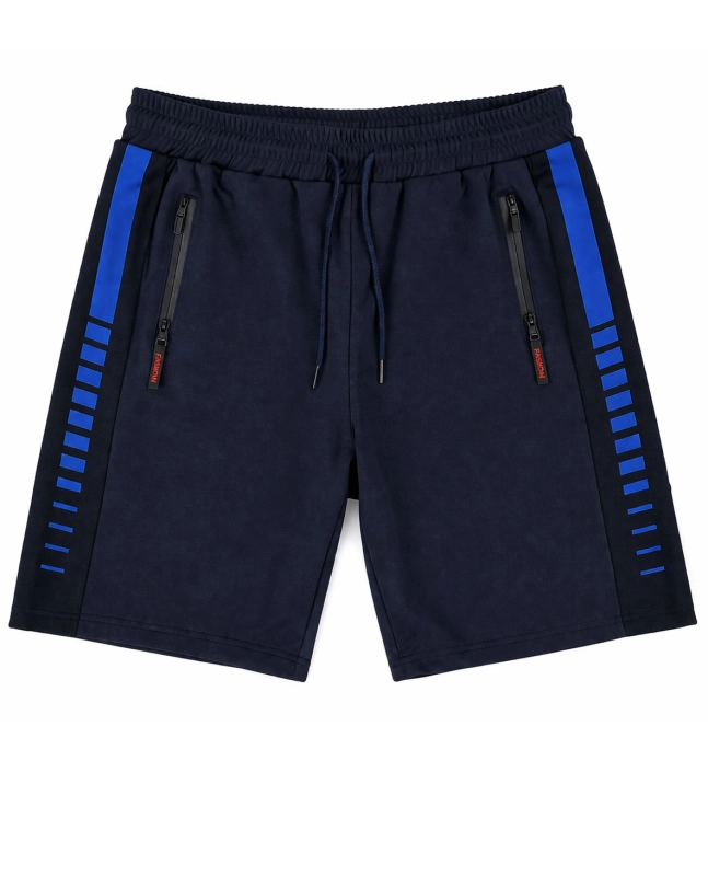 Spodenki męskie z ściągaczem i sznurkiem dresowe granatowe Recea - 3153