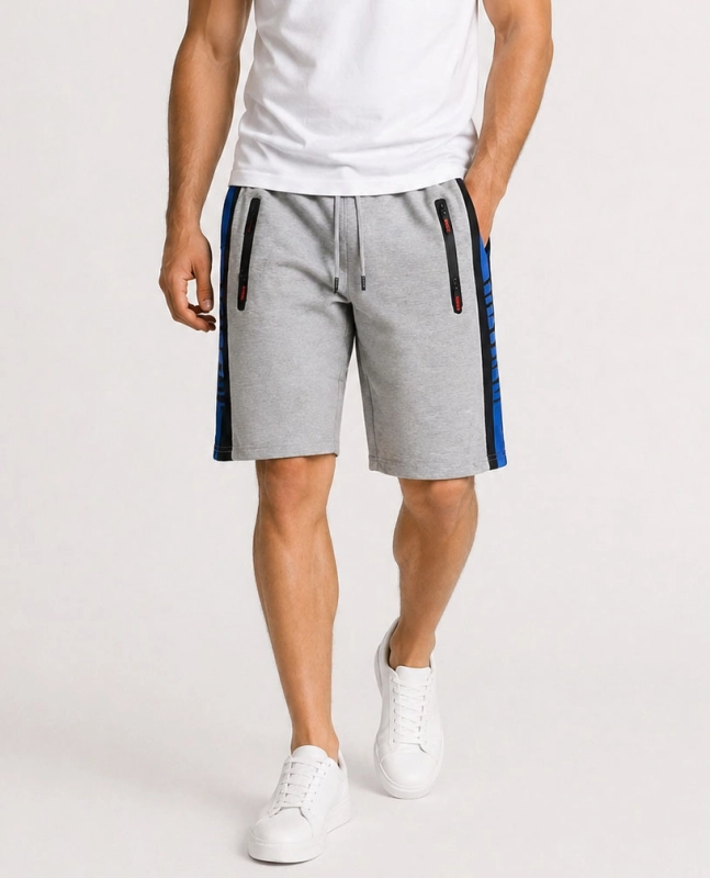 Spodenki męskie z ściągaczem i sznurkiem dresowe szare Recea - 3154