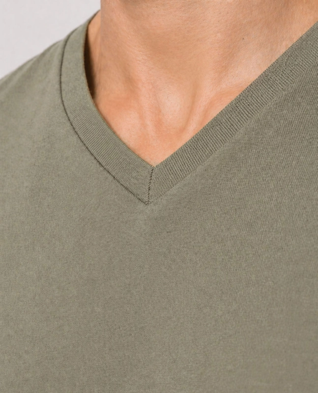 T-shirt męski v-neck kołnierzyk w szpic jasna zielona Recea - 3156