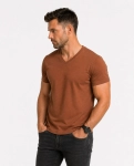 T-shirt męski v-neck kołnierzyk w szpic brązowy Recea
