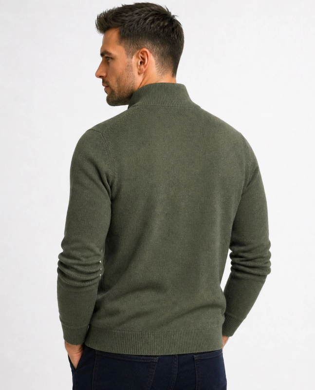 Rozpinany sweter męski z stójką bawełniany khaki Recea - 3160