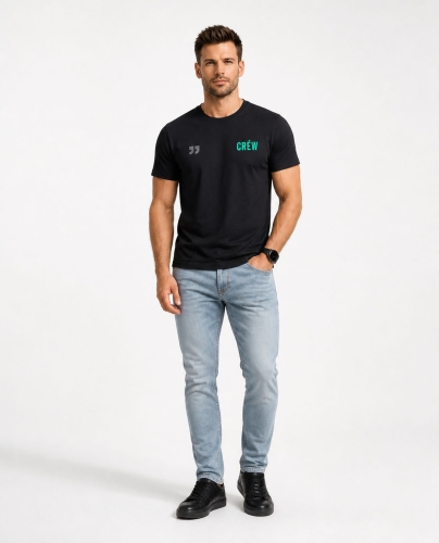 T-shirt męski czarny z nadrukiem Recea - 3159