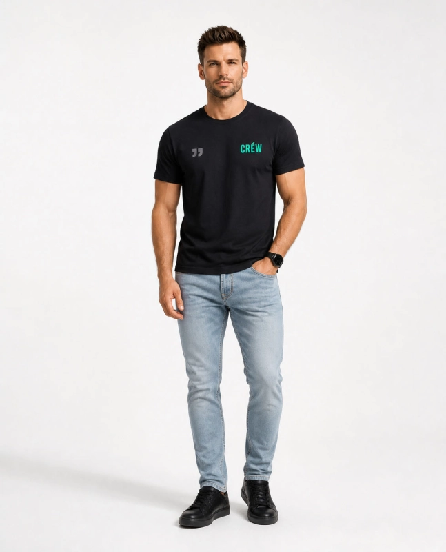 T-shirt męski czarny z nadrukiem Recea - 3159