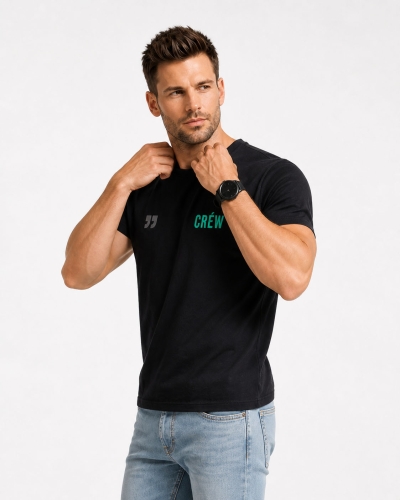 T-shirt męski czarny z nadrukiem Recea - 3159