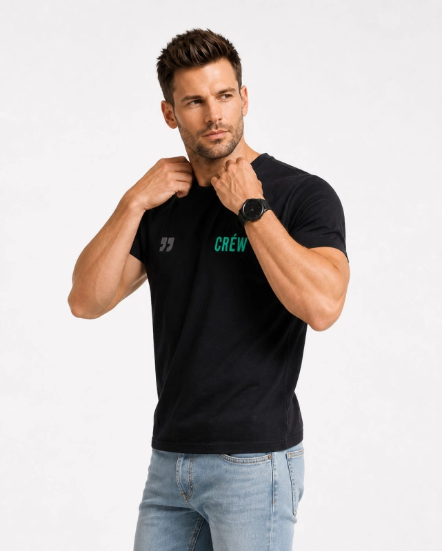 T-shirt męski czarny z nadrukiem Recea - 3159