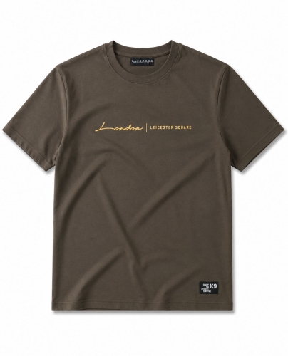 T-shirt męski z nadrukiem bawełniany khaki Recea - 3174