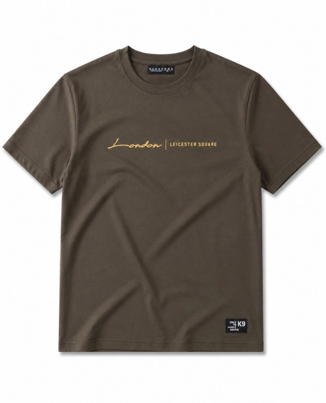 T-shirt męski z nadrukiem bawełniany khaki Recea - 3174