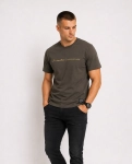 T-shirt męski z nadrukiem bawełniany khaki Recea