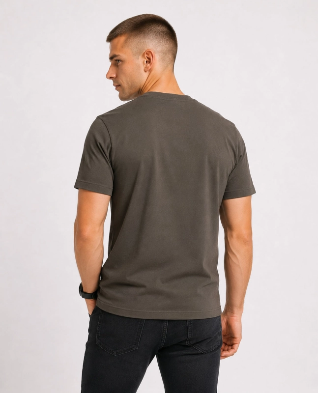T-shirt męski z nadrukiem bawełniany khaki Recea - 3174