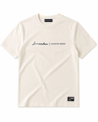 T-shirt męski z nadrukiem bawełniany kremowy Recea